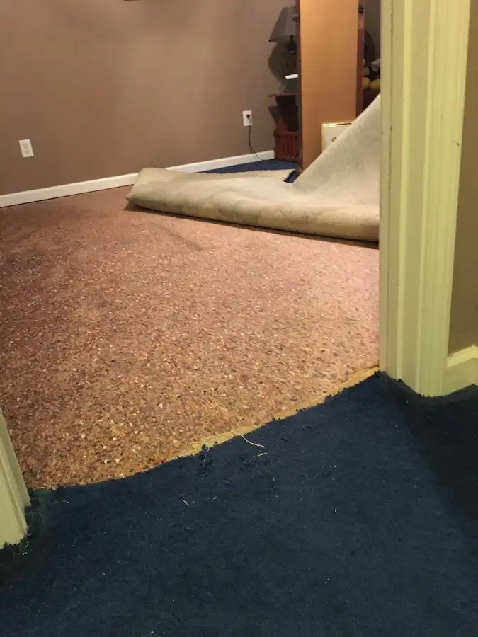 Carpet pad removal revealing water damage during Drying & Dehumidification in Wausau